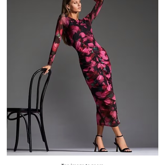 Ted baker Floral Print Mesh Knit Crew Neck Long Sleeve Bodycon Midi  Dress NWT - Picture 6 of 6